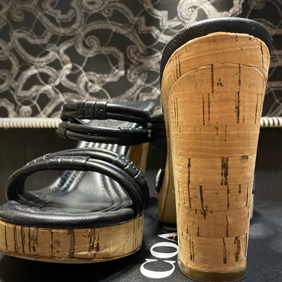 Coach Black Leather and Cork Slip On Sandals - Picture 3 of 7